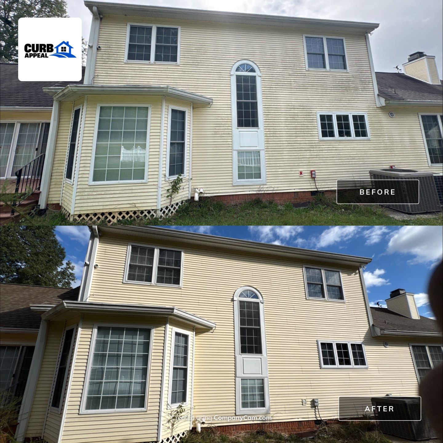 Before and after house siding soft washing by Curb Appeal